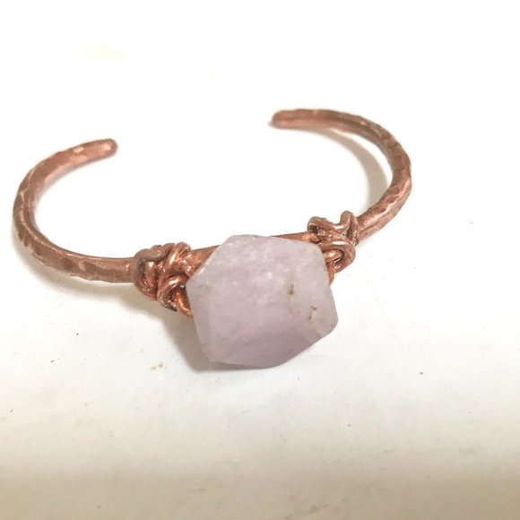 Pink Kunzite Copper Bangle Cuff Bracelet Wire Wrap solid gemstone - Picture 3 of 7